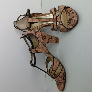 Dolce & Gabbana Tan & Black Cork Style High Heel Strap Sandal  8/39